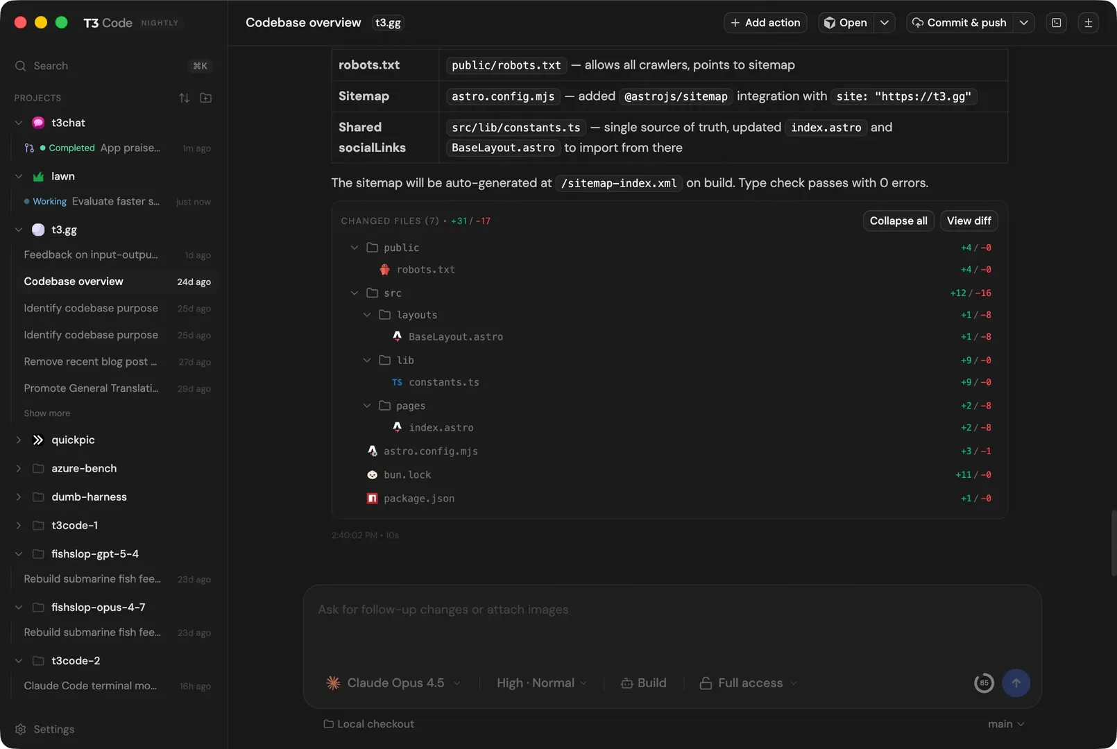 T3 Code interface